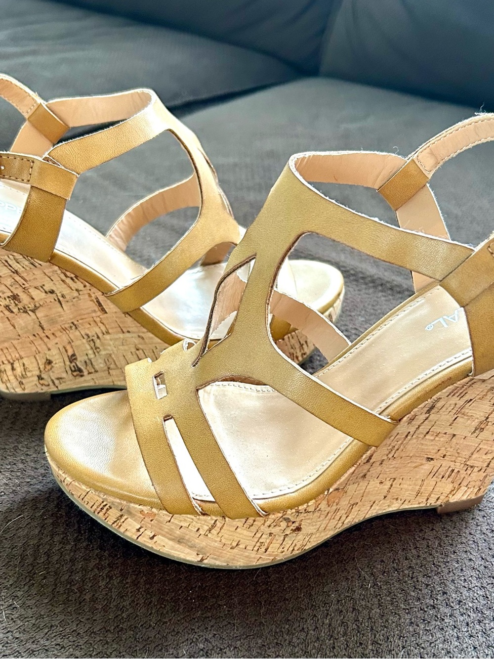 x-appeal Gold Wedge Sandals with Cork Platform